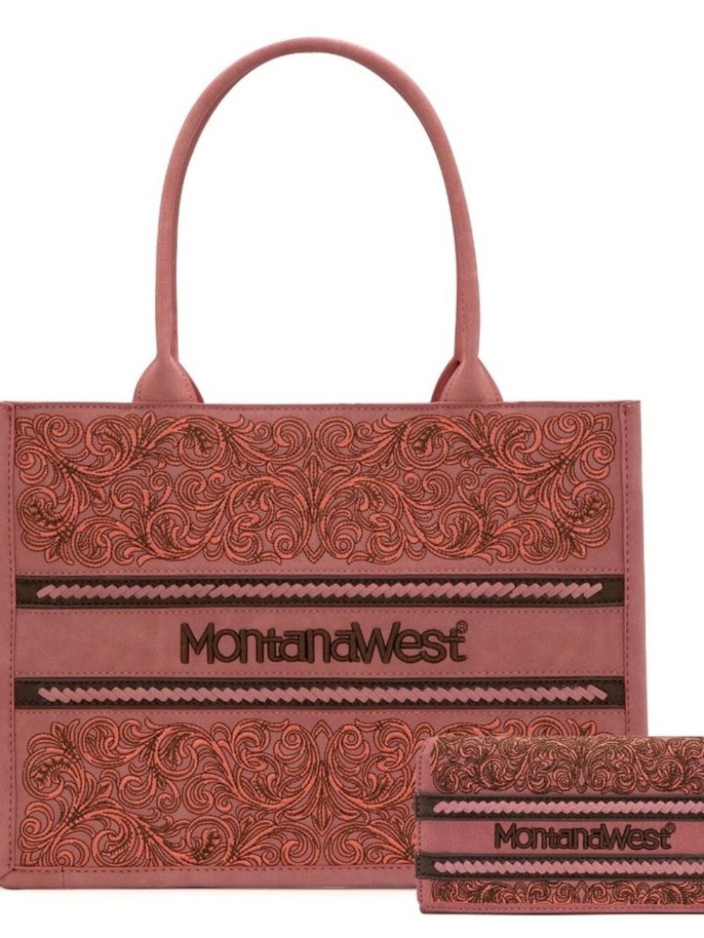 Montana West Embroidered Collection Concealed Carry Tote Wallet Set Pink